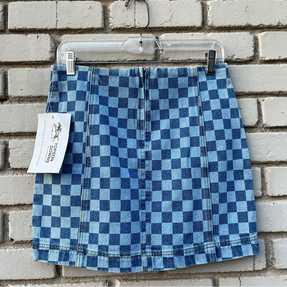 Topson Downs Checkerboard Denim Mini Skirt in Blue - Size XS - Picture 2 of 3